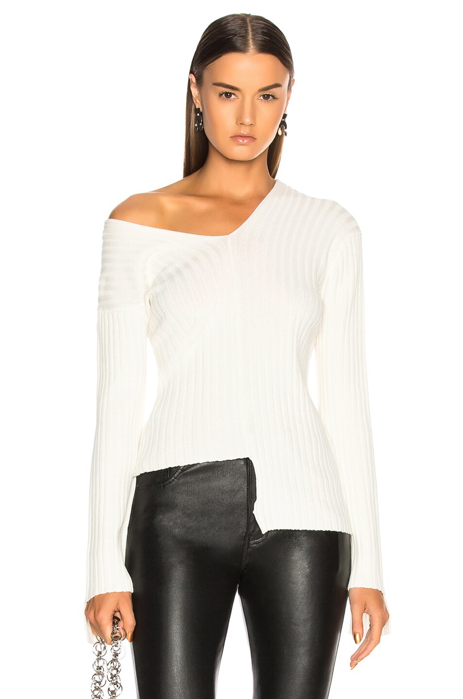 Image 1 of Helmut Lang Off Shoulder Longsleeve Sweater in Cotton Ball