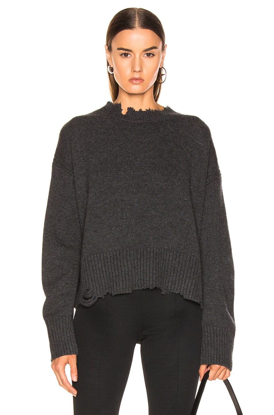 Image 1 of Helmut Lang Distressed Crew Sweater in Elephant