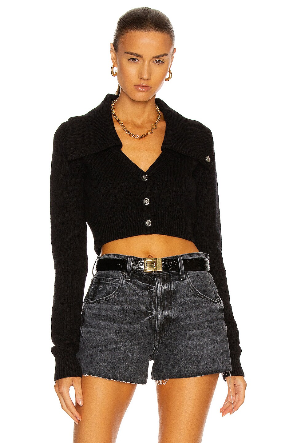 Image 1 of Helmut Lang Tucked Cropped Cardigan in Black