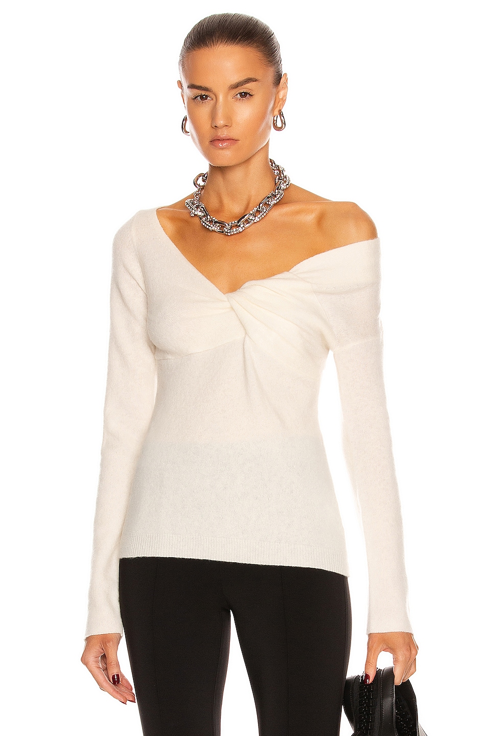 Image 1 of Helmut Lang Bungee Off the Shoulder Sweater in Ivory