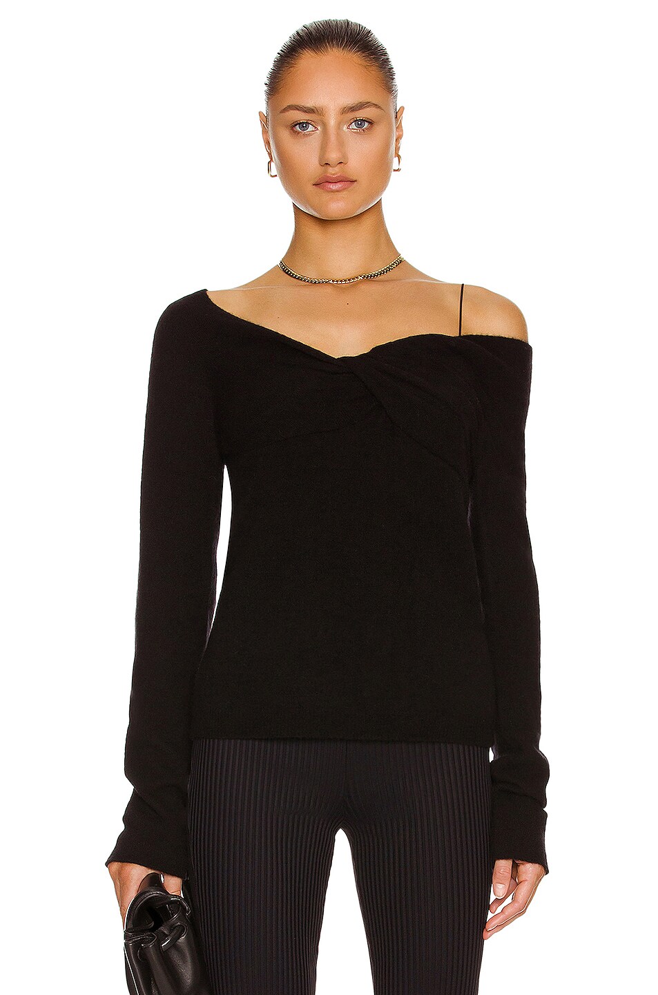 Image 1 of Helmut Lang Bungee Off the Shoulder Sweater in Black