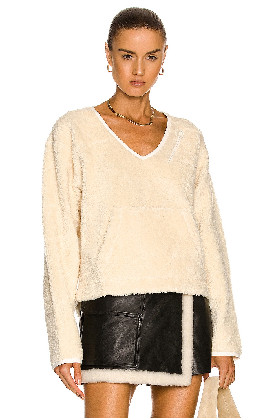 Image 1 of Helmut Lang V Neck Shaggy Sweater in Winter White