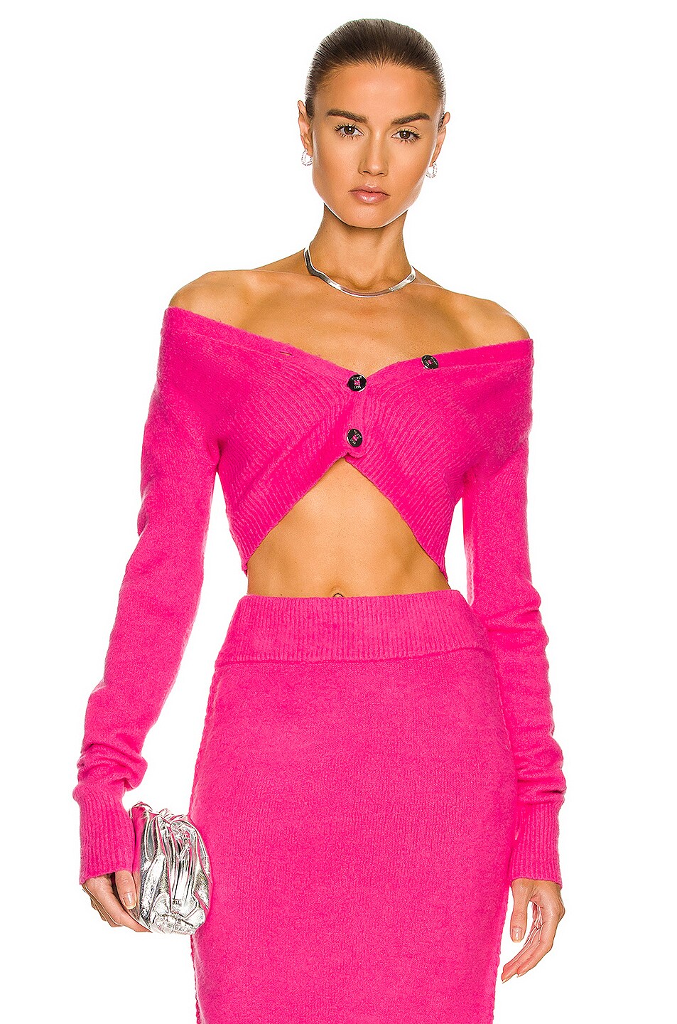 Image 1 of Helmut Lang Fuzzy Cardigan in Disco Pink