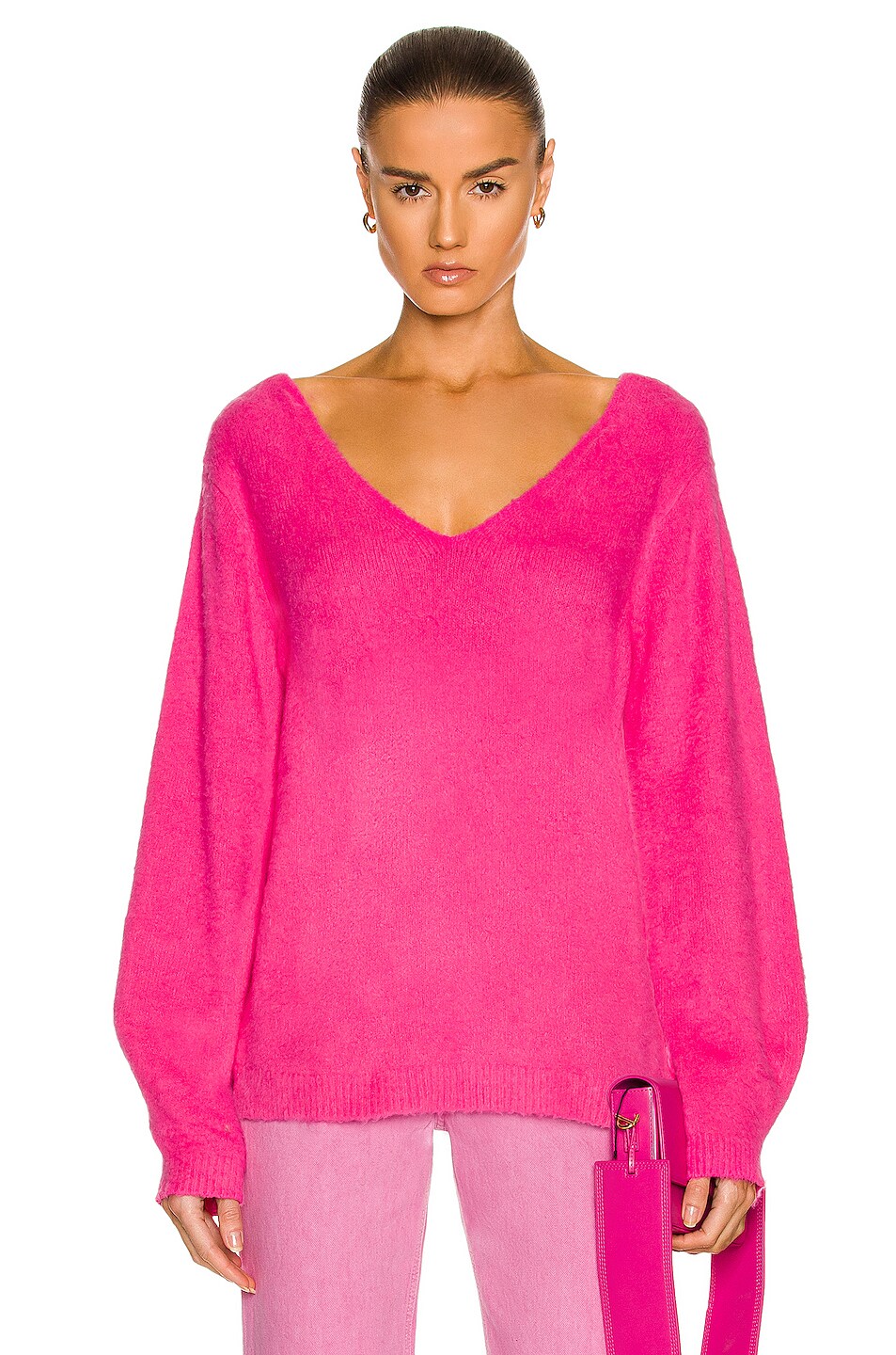 Image 1 of Helmut Lang Brushed Double V Sweater in Disco Pink