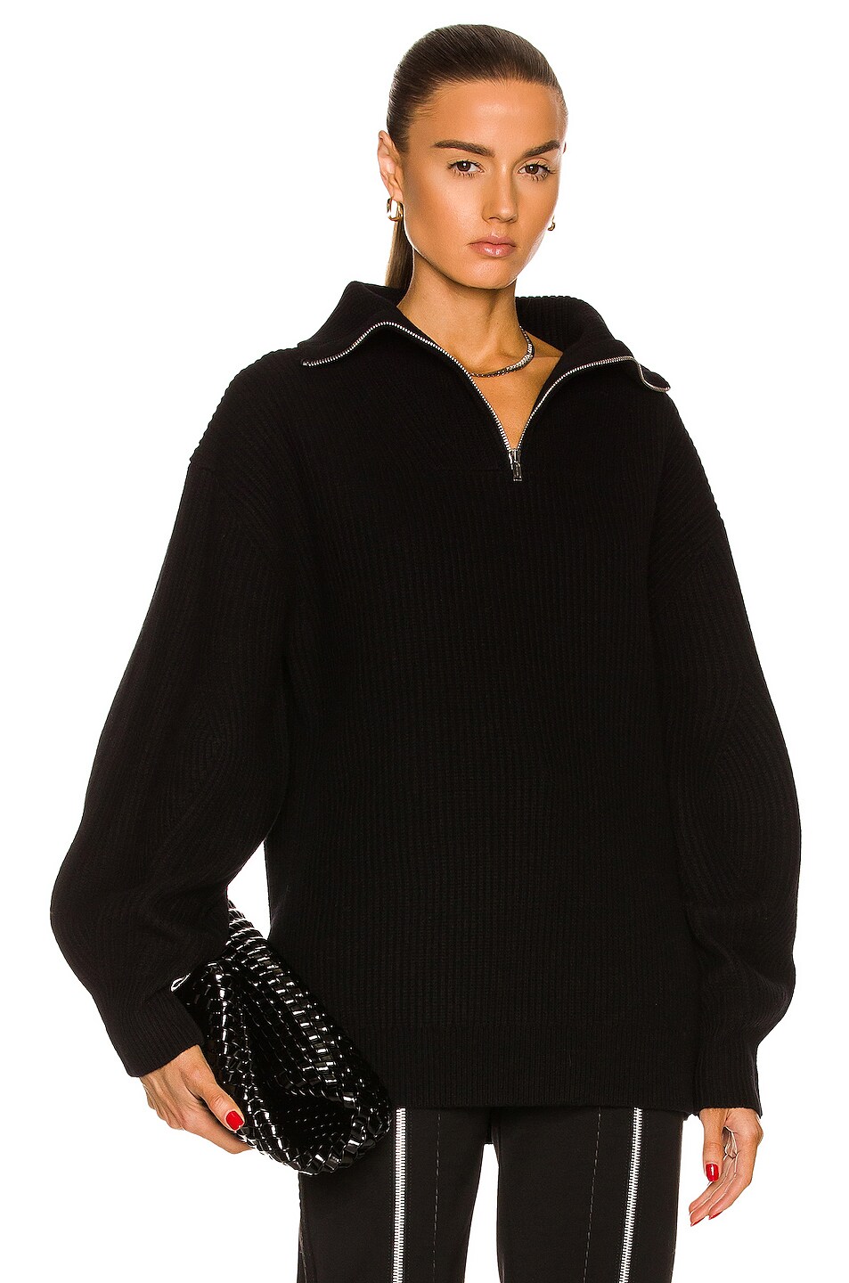 Image 1 of Helmut Lang Oversized Zip Sweater in Black & Black