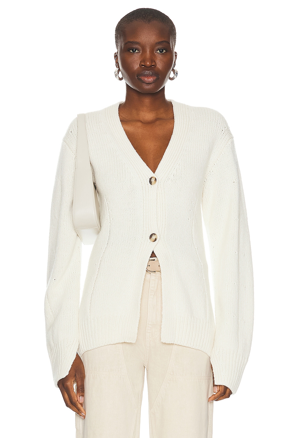 Image 1 of Helmut Lang Waisted Cardigan in Ivory