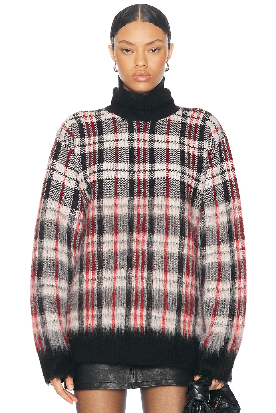 Image 1 of Helmut Lang Turtleneck Sweater in Medium Red Check