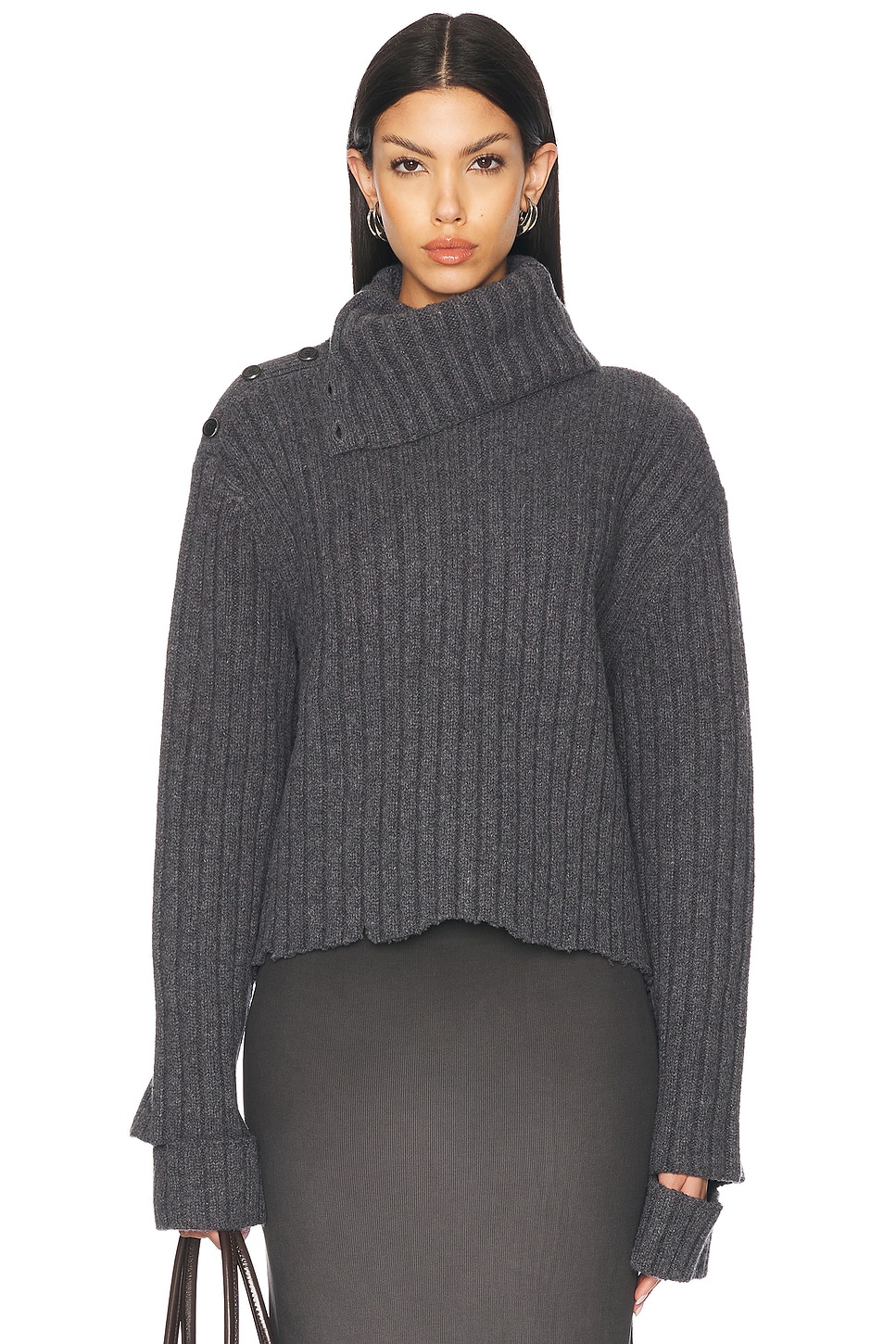 Cut Out Sleeve Sweater in Charcoal