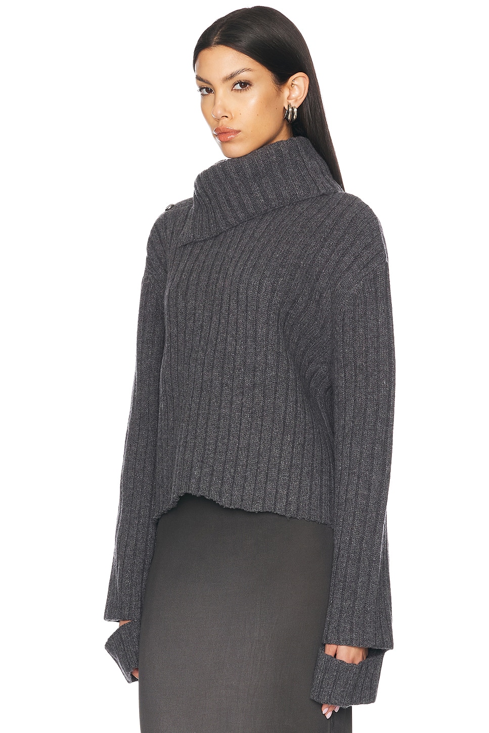 Image 3 of Helmut Lang Cut Out Sleeve Sweater in Charcoal Melange