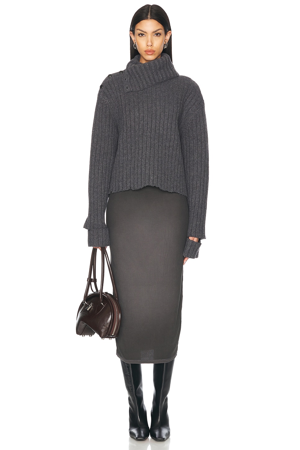 Image 5 of Helmut Lang Cut Out Sleeve Sweater in Charcoal Melange