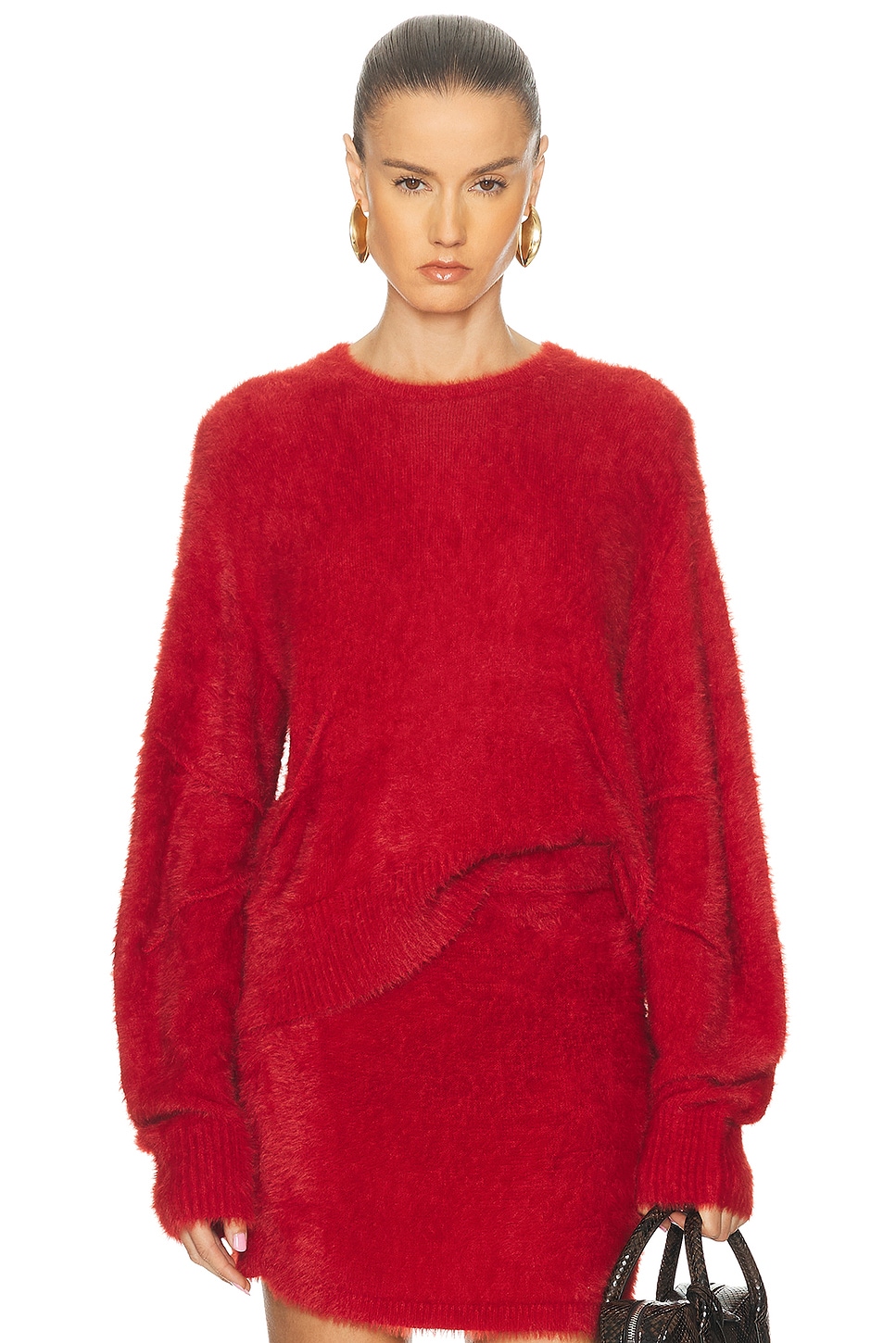Helmut Lang Eyelash Crewneck Sweater In Red