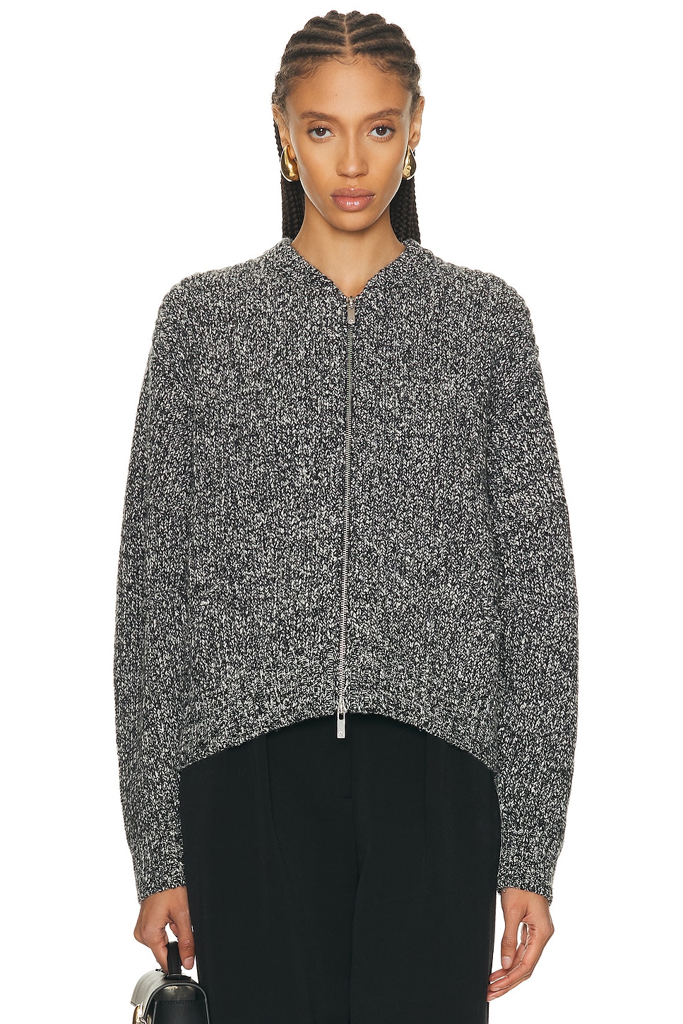 Image 1 of Helmut Lang Marled Zip Up Sweater in Black & White