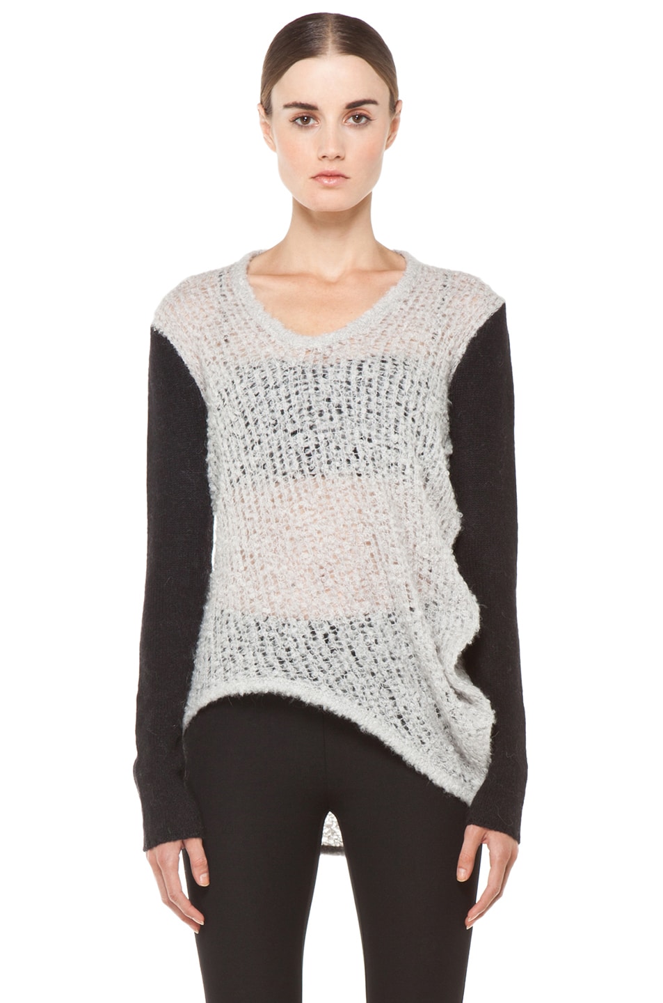 Image 1 of Helmut Lang Plaited Boucle Cowl Sweater in Putty