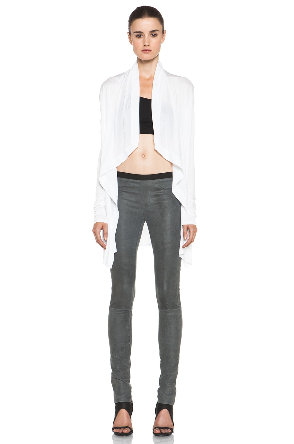 Image 1 of Helmut Lang HELMUT Kinetic Jersey Drape Front Cardigan in Optic White