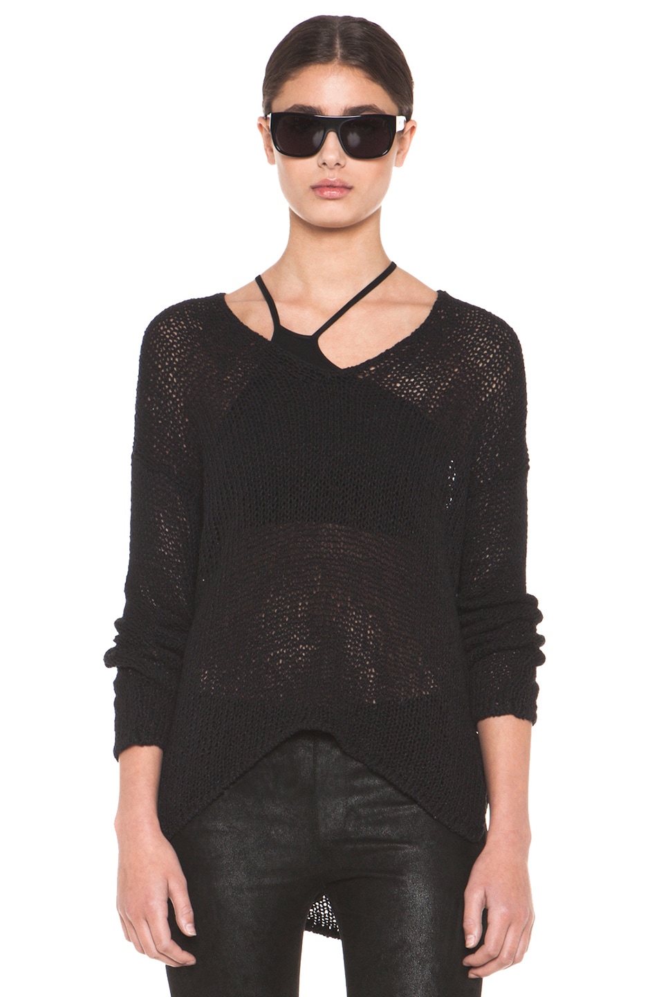 Image 1 of Helmut Lang HELMUT Looped Cotton Asymmetrical Pullover in Black
