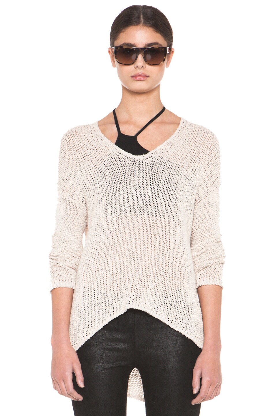 Image 1 of Helmut Lang HELMUT Looped Cotton Asymmetrical Pullover in Warm Beige