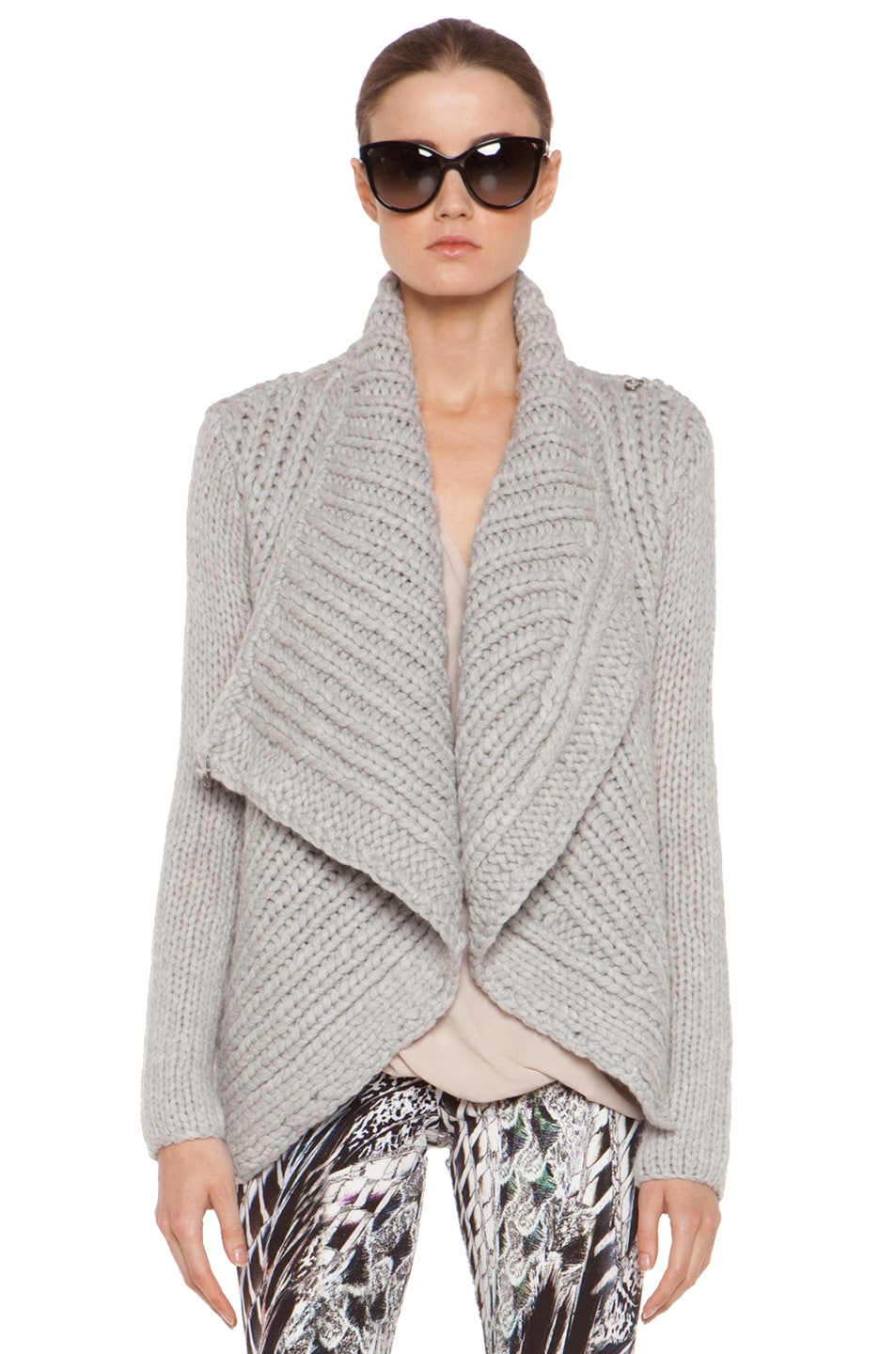 Image 1 of Helmut Lang Augmented Wool Shawl Cardigan in Grey