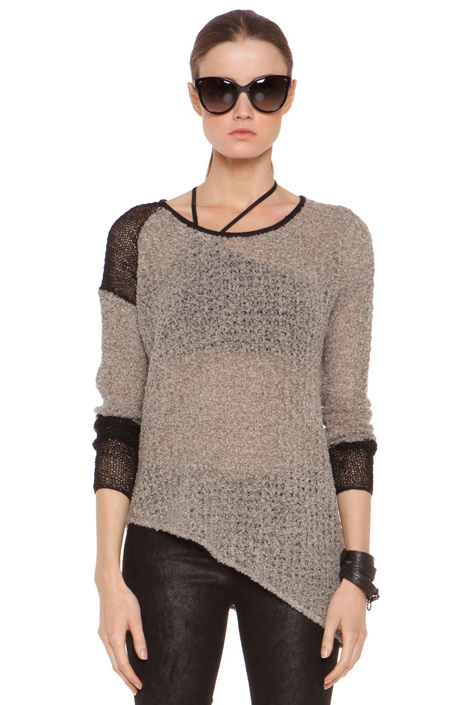 Image 1 of Helmut Lang Flecked Boucle Combo Pullover in Black & Beige