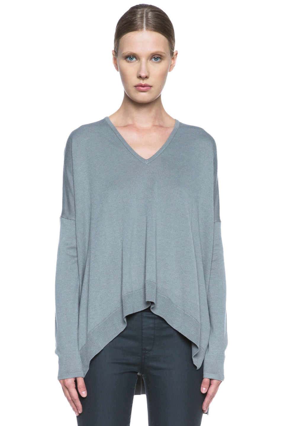 Helmut Lang HELMUT Wide Hem Knit V-Neck Pullover in Carbon | FWRD