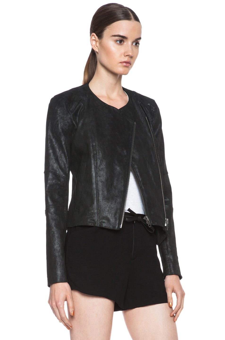 Helmut Lang Patina Cropped Leather Jacket in Bismuth | FWRD