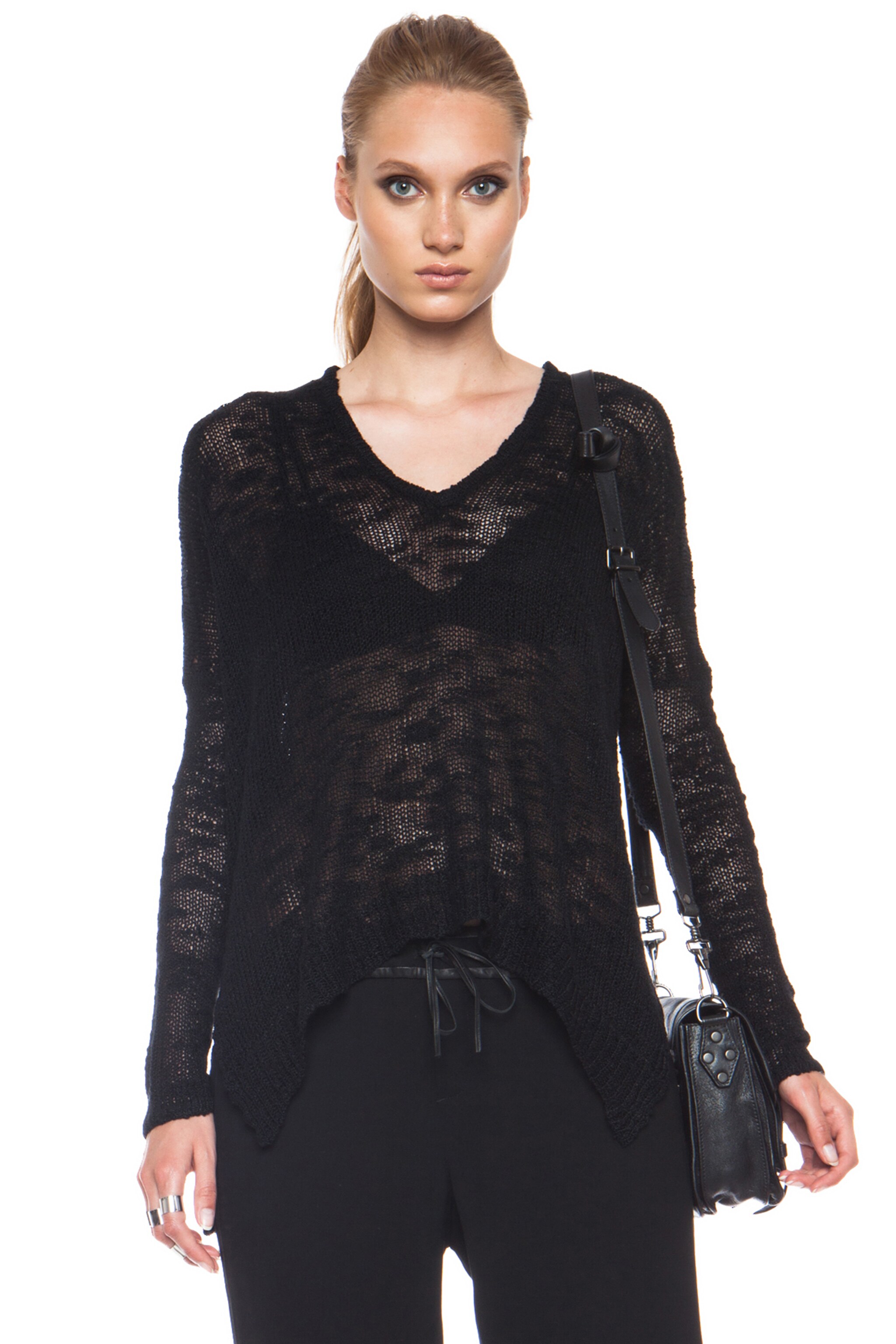Image 1 of Helmut Lang Irregular Silk Pullover in Black