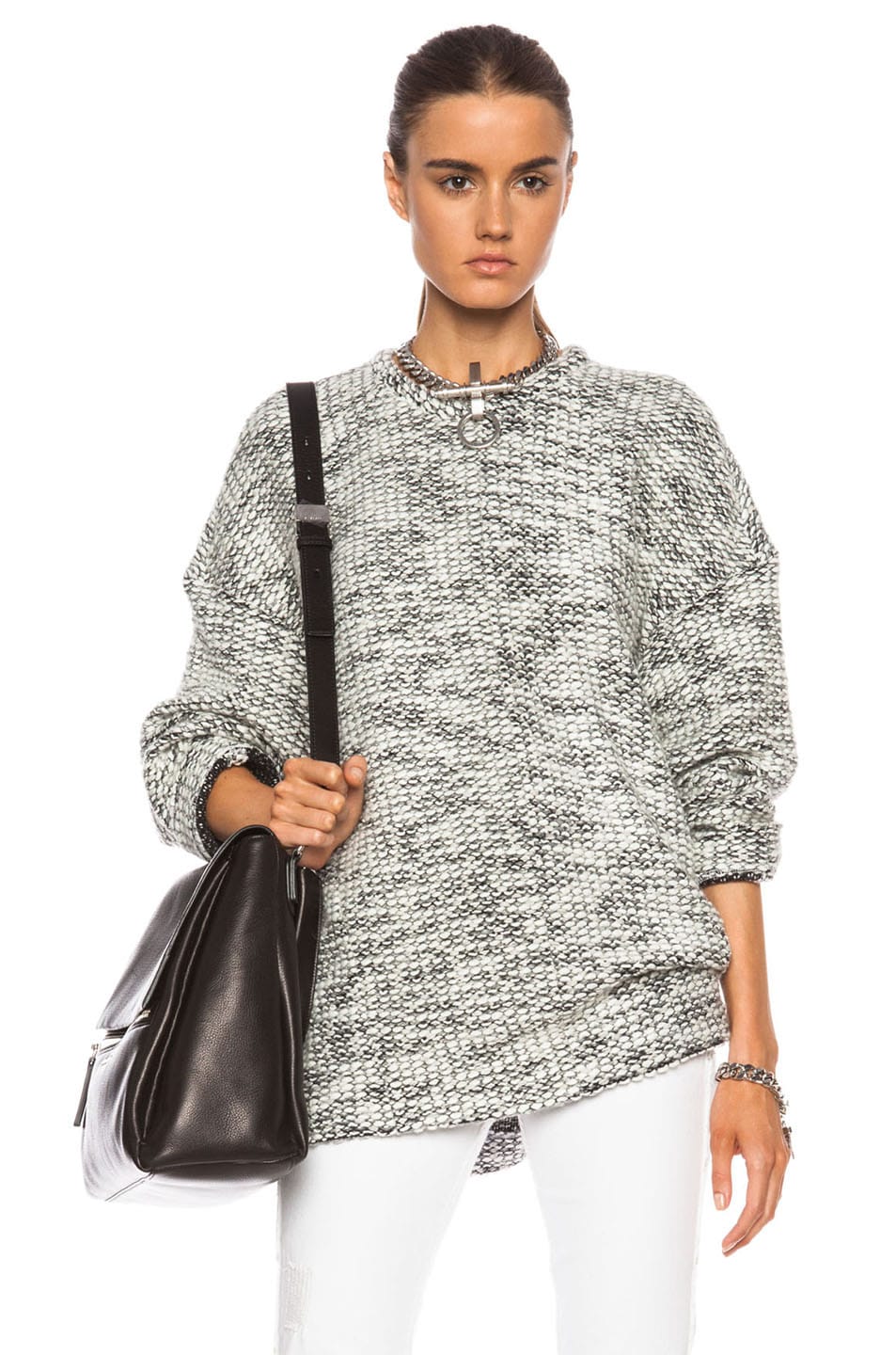 Image 1 of Helmut Lang Drop Shoulder Wool-Blend Sweatshirt in Grey Multi