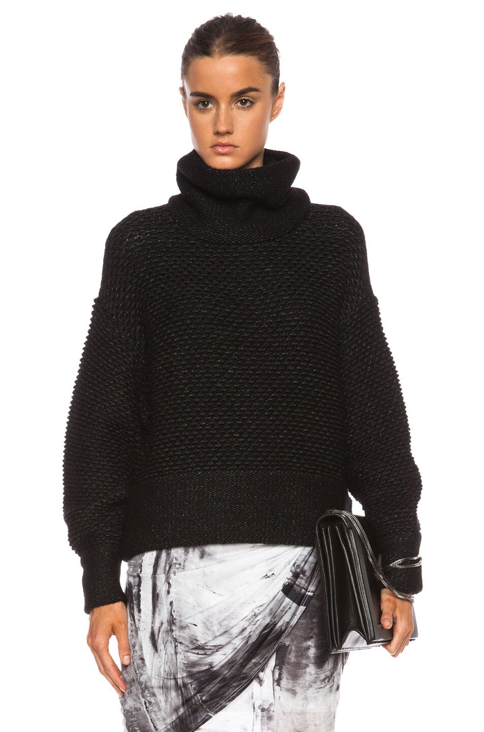 Image 1 of Helmut Lang Opacity Intarsia Turtleneck Wool-Blend Sweater in Black