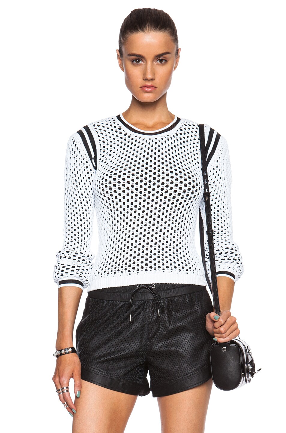 Image 1 of Helmut Lang Modern Mesh Cropped Pullover in Optic White