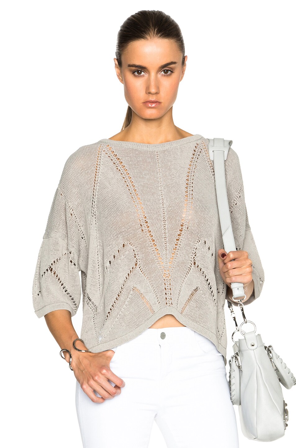 Image 1 of Helmut Lang Fractured Lace Short Sleeve Sweater in Pyrite