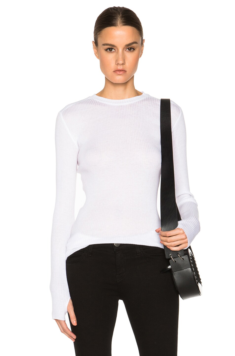 Image 1 of Helmut Lang Rib Long Sleeve Sweater in Optic White