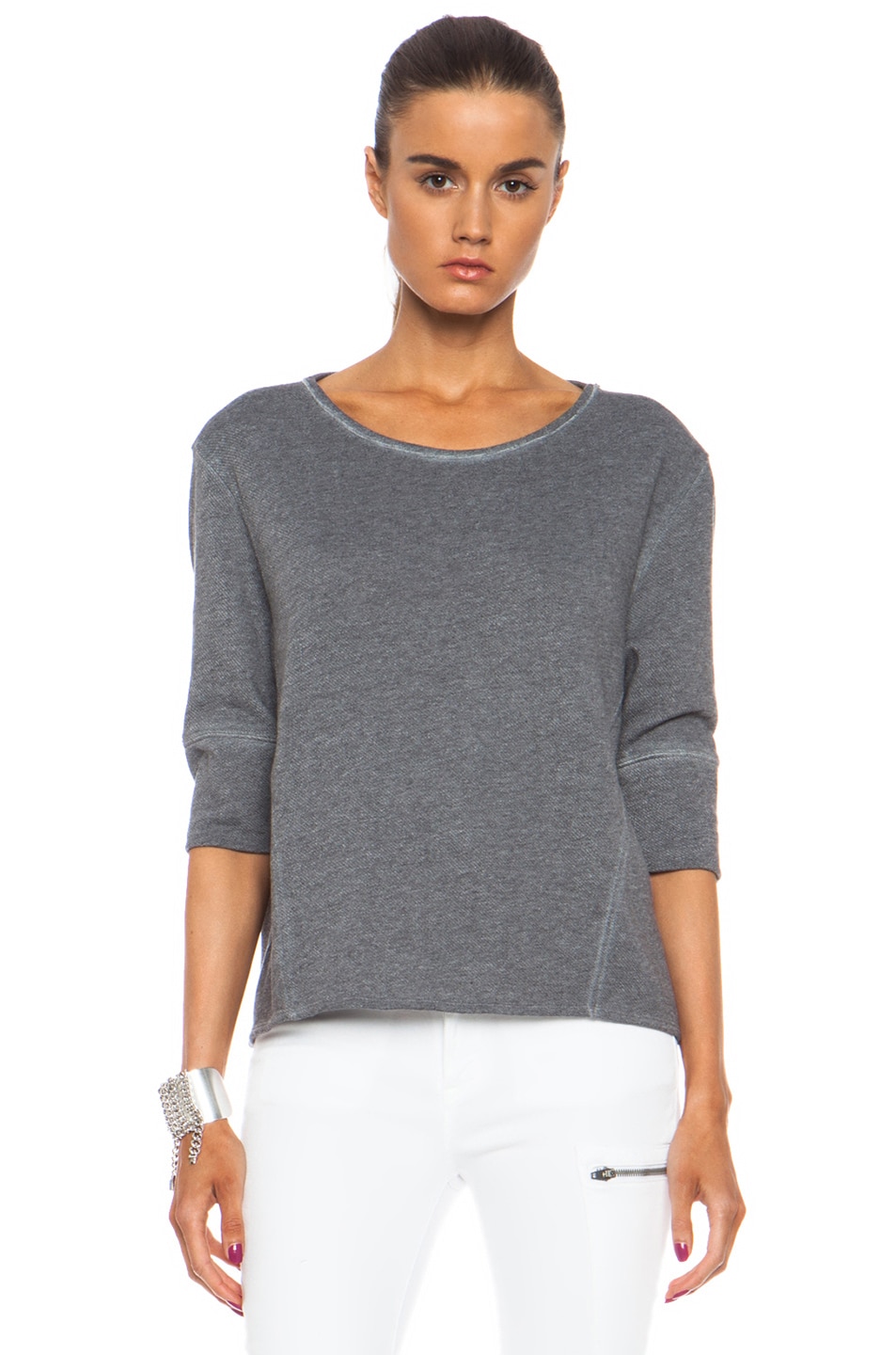 Image 1 of Helmut Lang Cold Dye High Low Poly-Blend Sweatshirt in Cave Grey