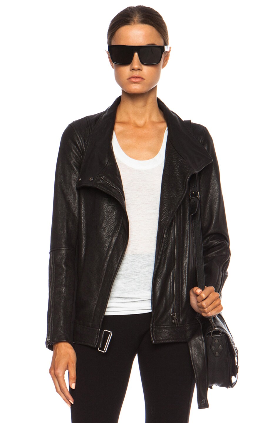 Image 1 of Helmut Lang Cluster Oversized Leather Jacket in Black