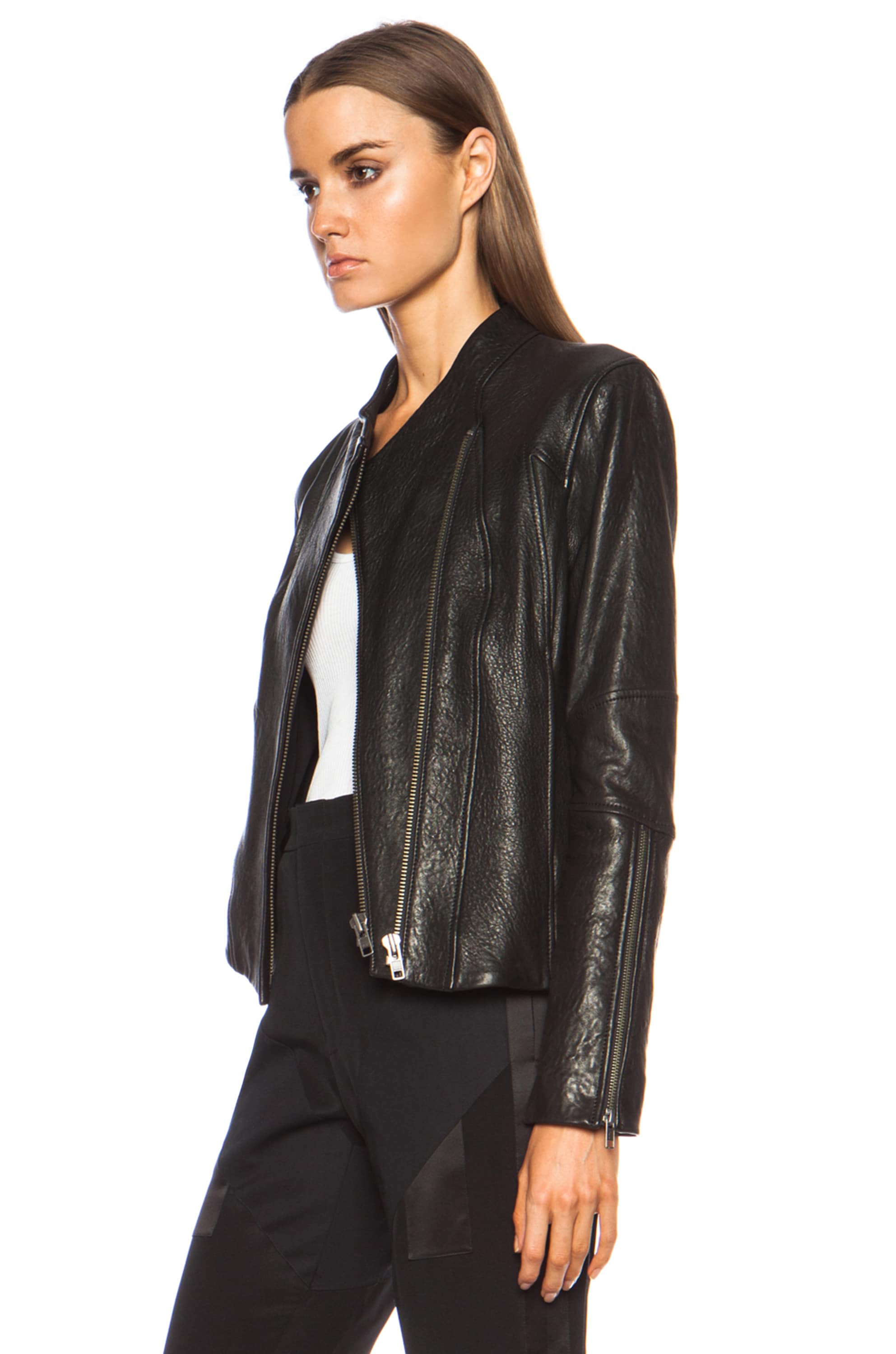 Helmut Lang Asymmetric Blistered Leather Jacket in Black | FWRD