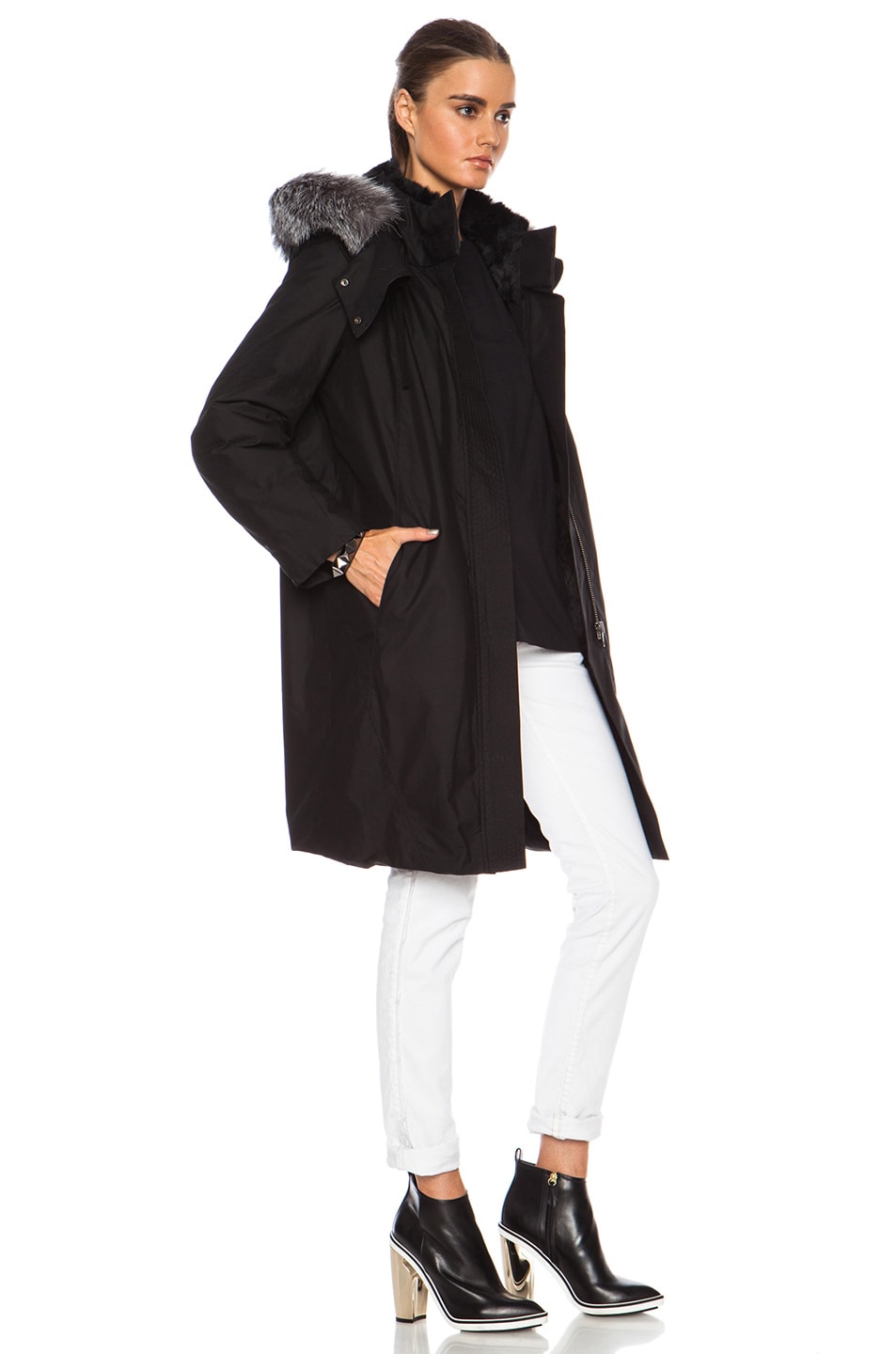 Helmut Lang Fur Lined Cotton-Blend Trench Coat in Black | FWRD