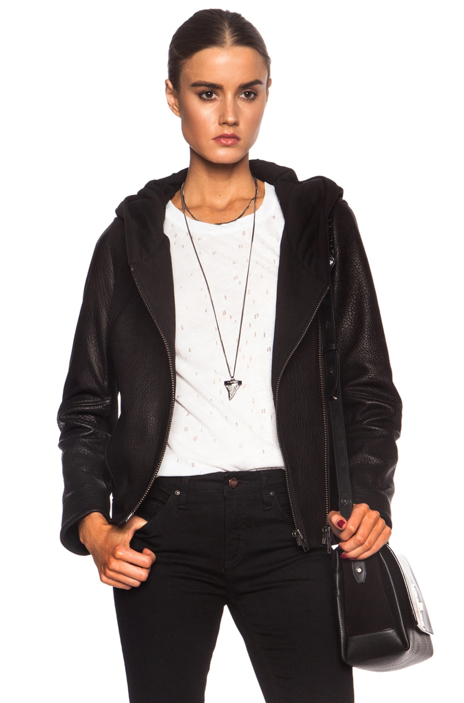 Image 1 of Helmut Lang Hooded Wither Lambskin Leather Jacket in Black