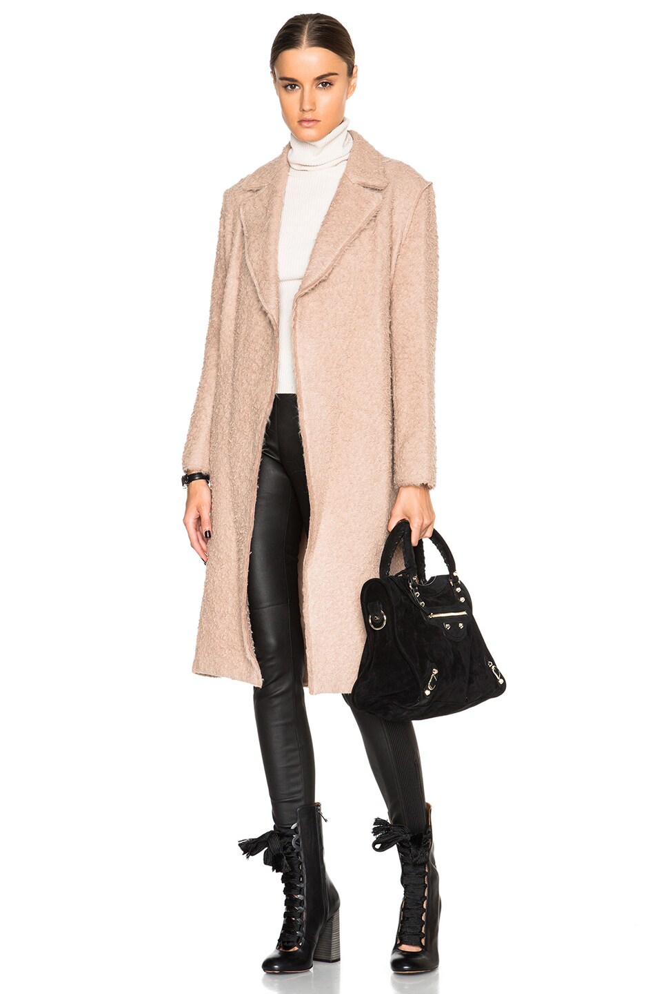 Image 1 of Helmut Lang Shaggy Wool Coat in Nude