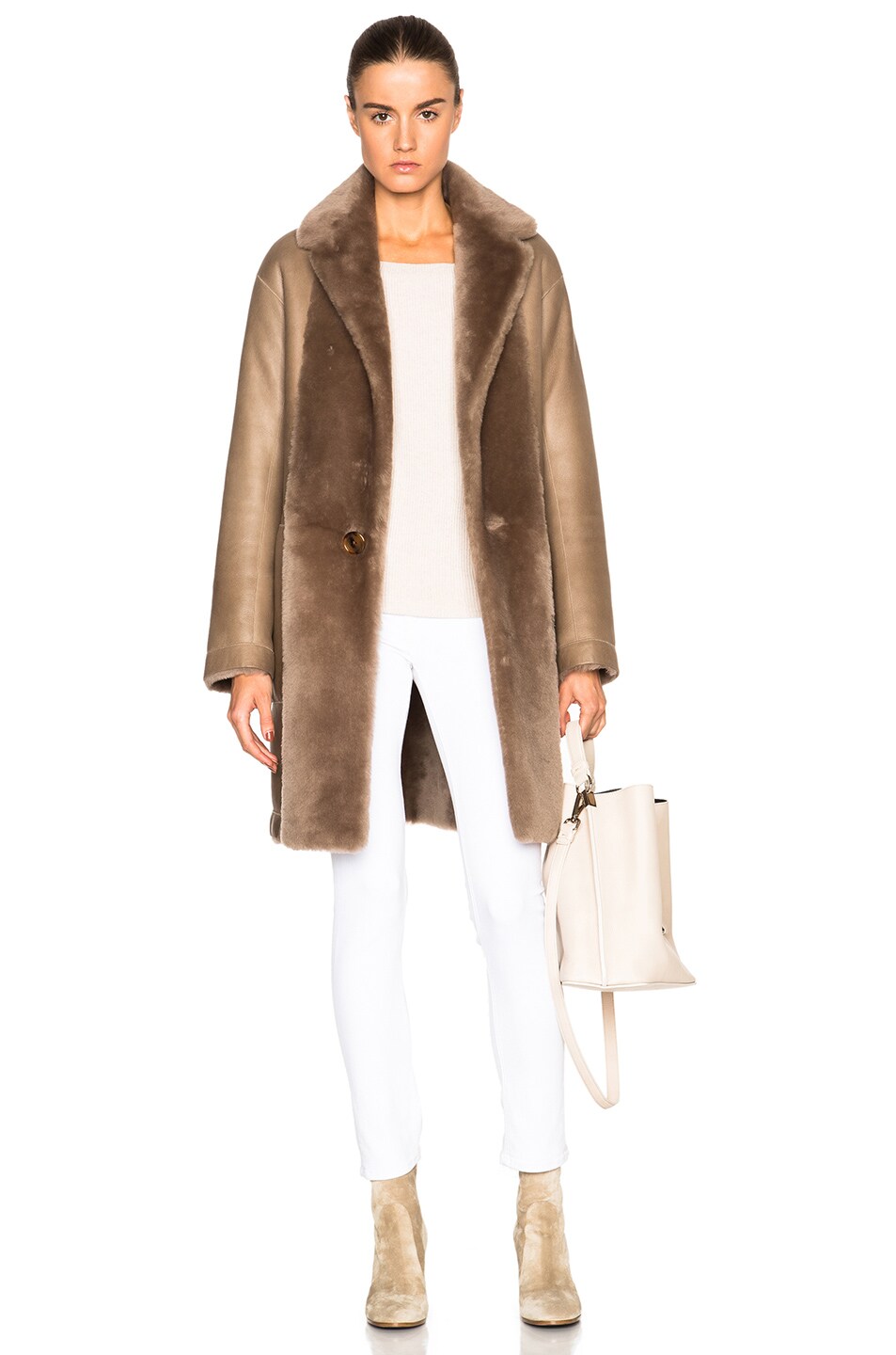 Image 1 of Helmut Lang Reversible Shearling Coat in Bisque