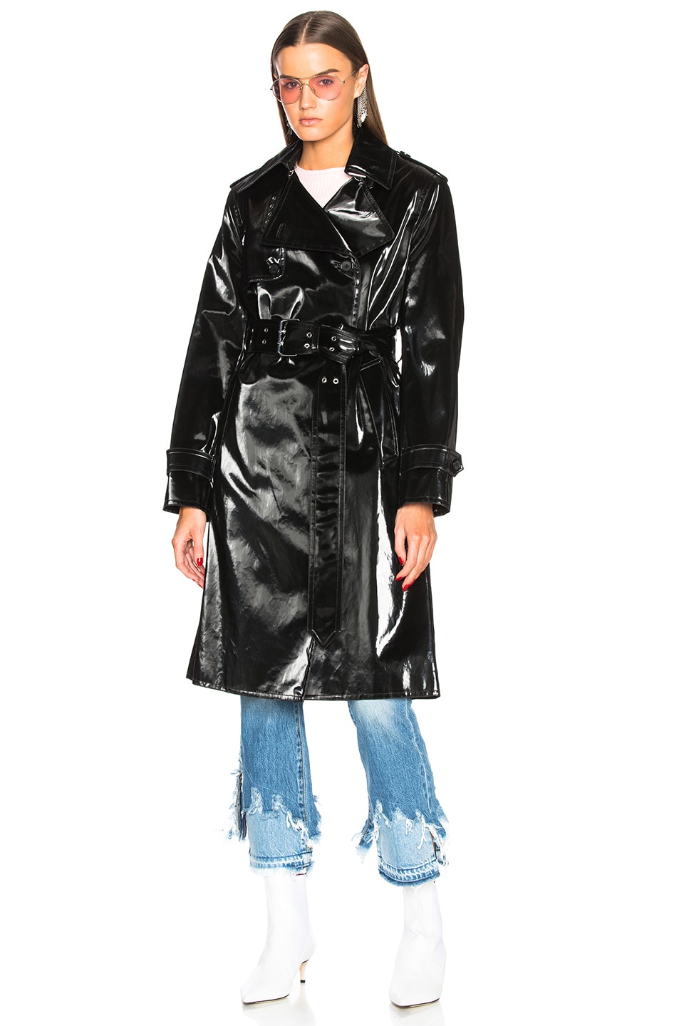 HELMUT LANG Pleasure Patent Leather Belted Trench Coat, Black ModeSens