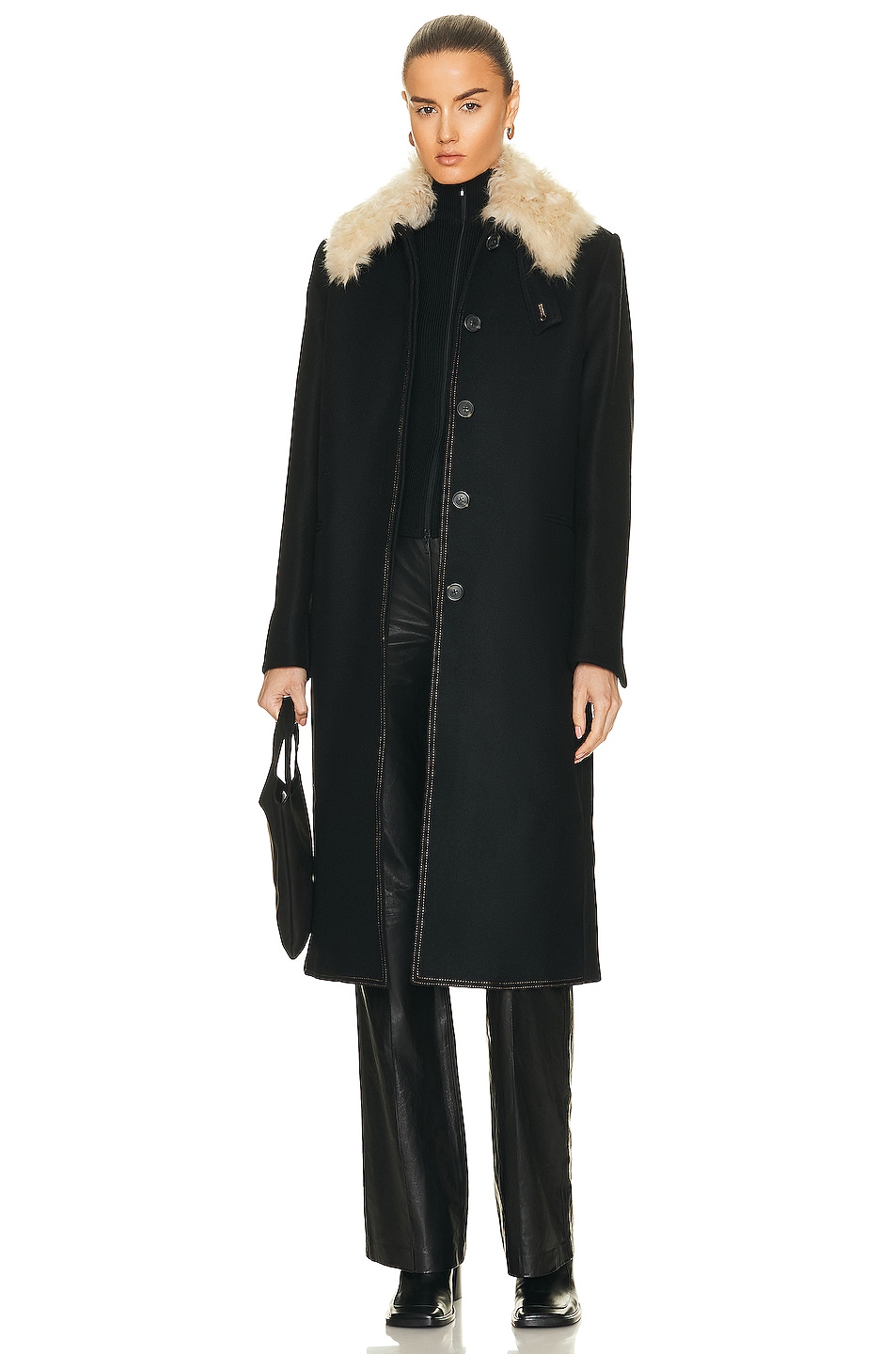 Image 1 of Helmut Lang Fur Collar Coat in Black