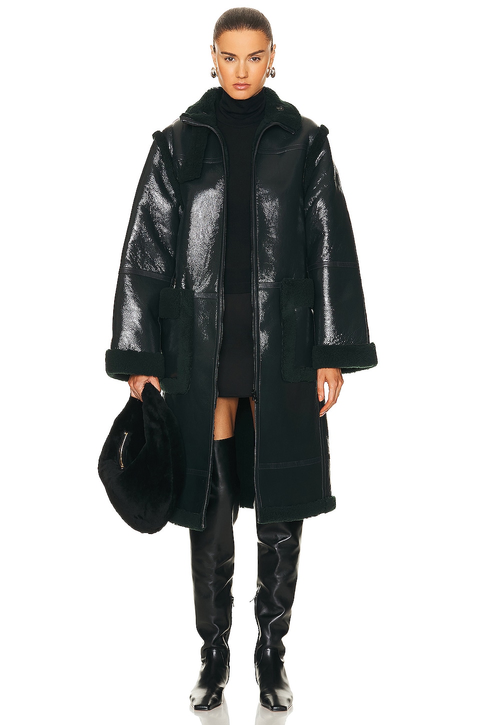 Image 1 of Helmut Lang Shearling Coat in Evergreen