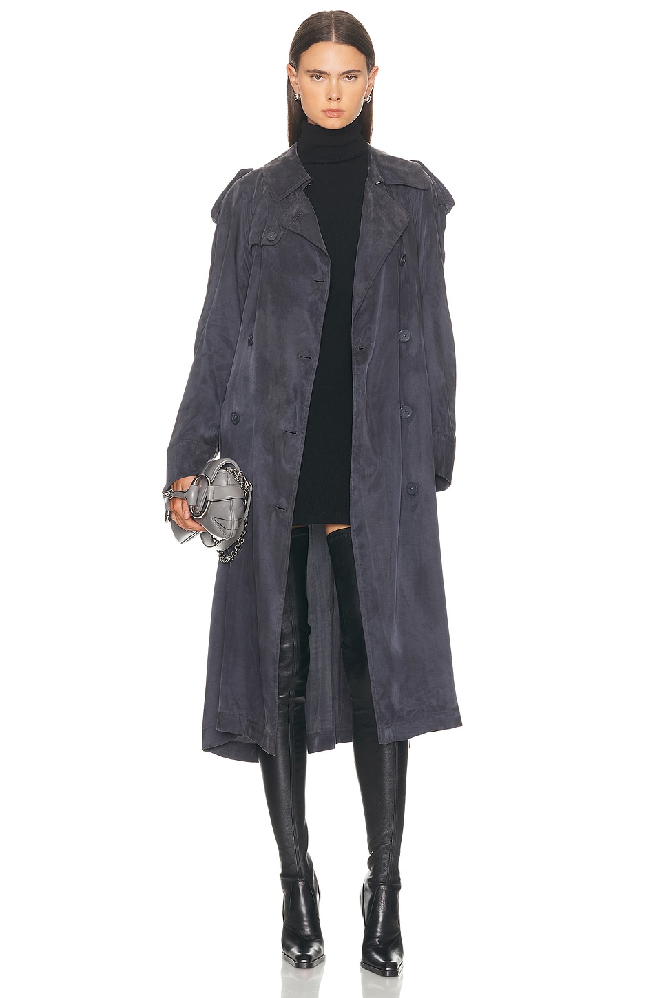 Image 1 of Helmut Lang Fluid Trench Coat in Indigo