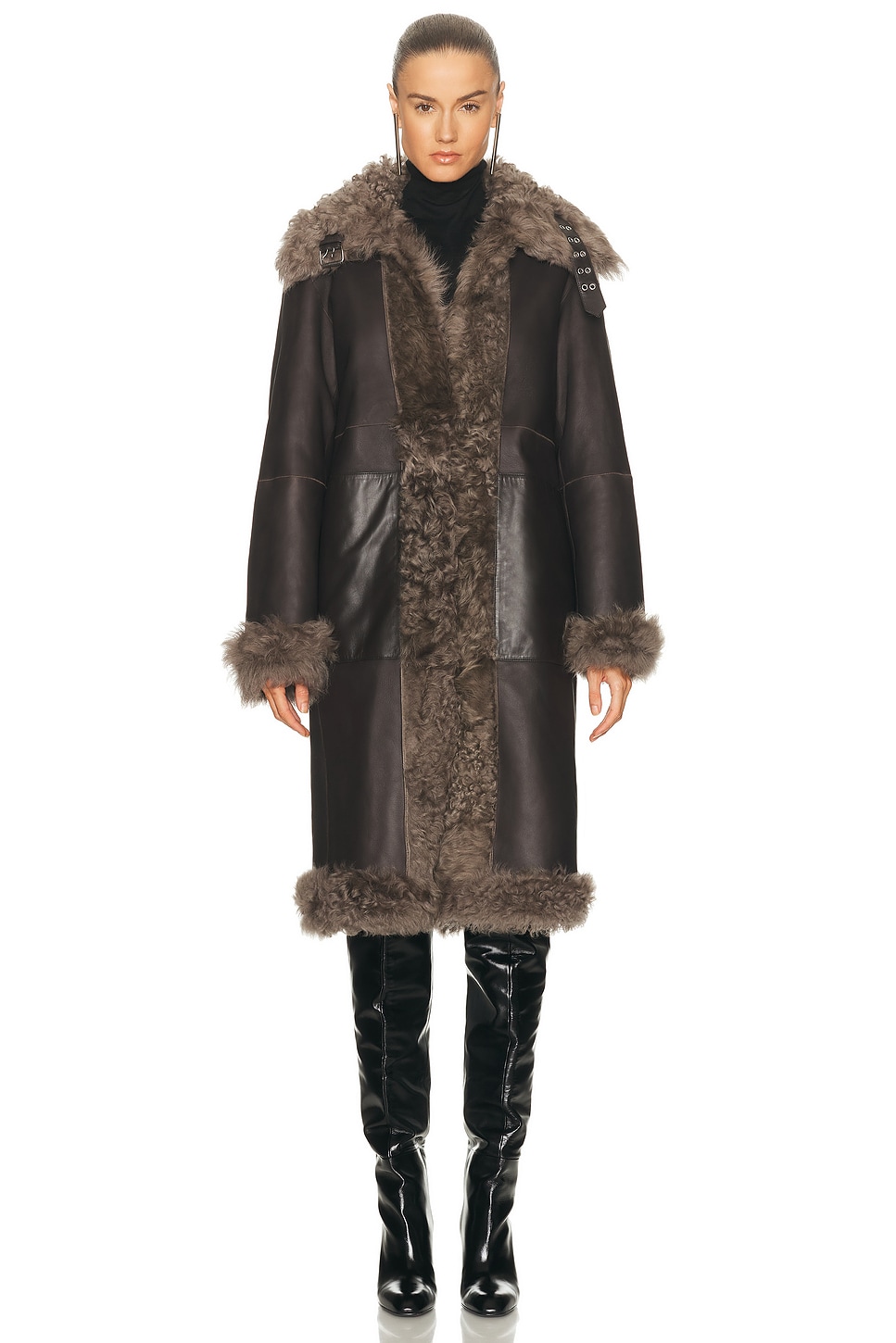 Helmut Lang Shearling Coat In Brown