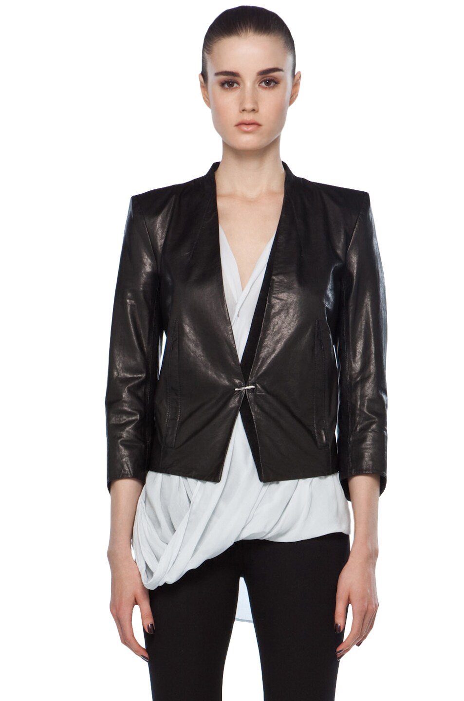 Image 1 of Helmut Lang Wax Leather Blazer in Black