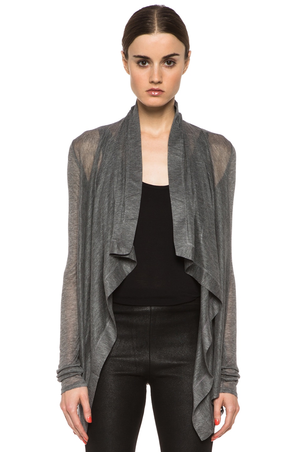 Image 1 of Helmut Lang HELMUT Drape Front Cardigan in Heather Grey