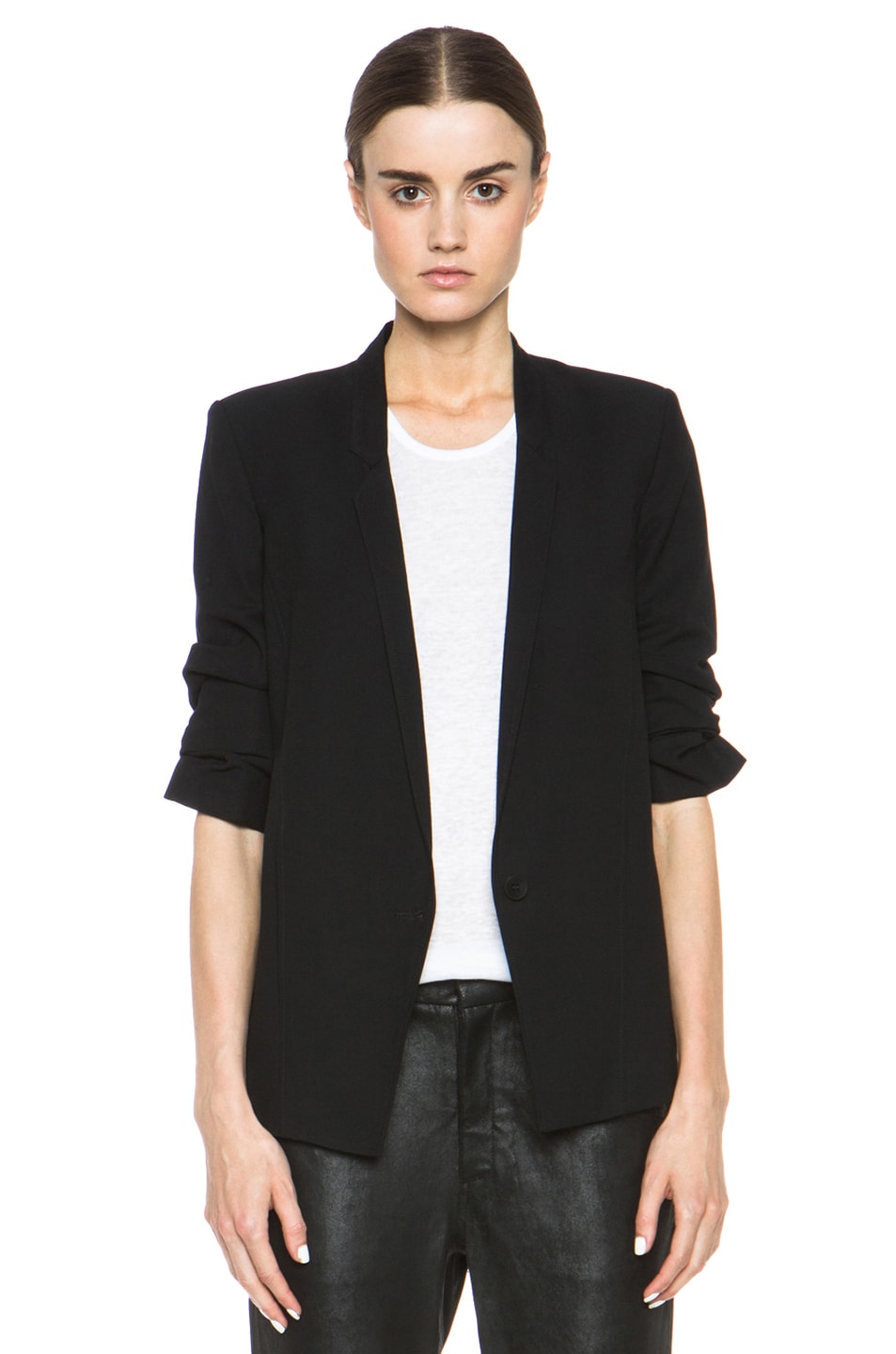 Image 1 of Helmut Lang Slouchy Suiting Scrunched Sleeve Blazer in Black