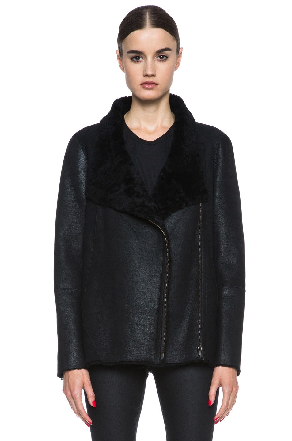 Image 1 of Helmut Lang Wrecked Shearling Jacket in Black