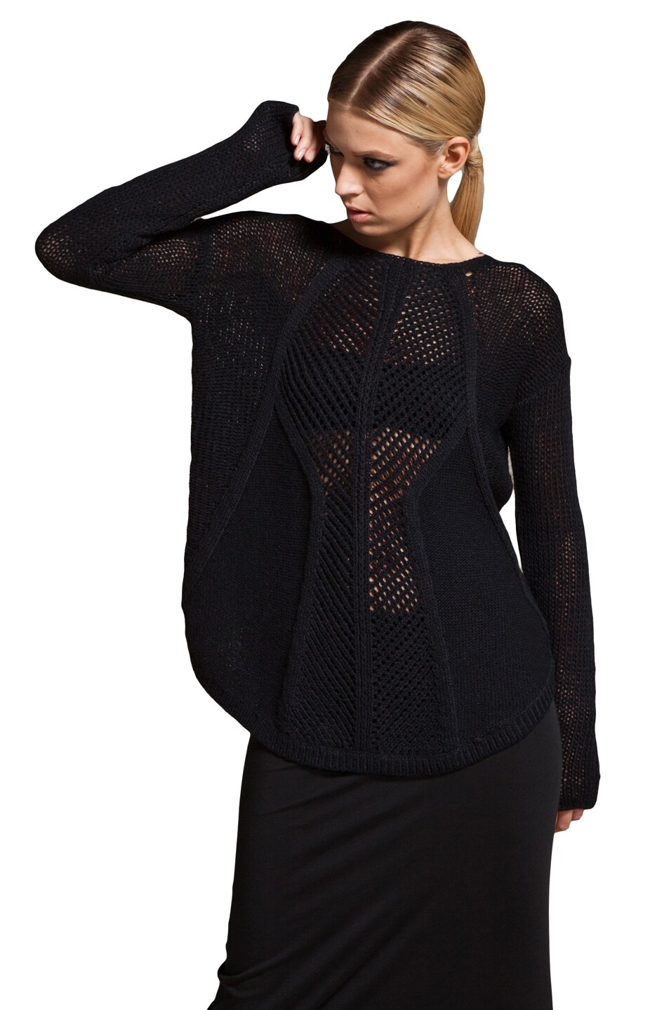Image 1 of Helmut Lang Alpaca Chainette Cropped Sweater in Black