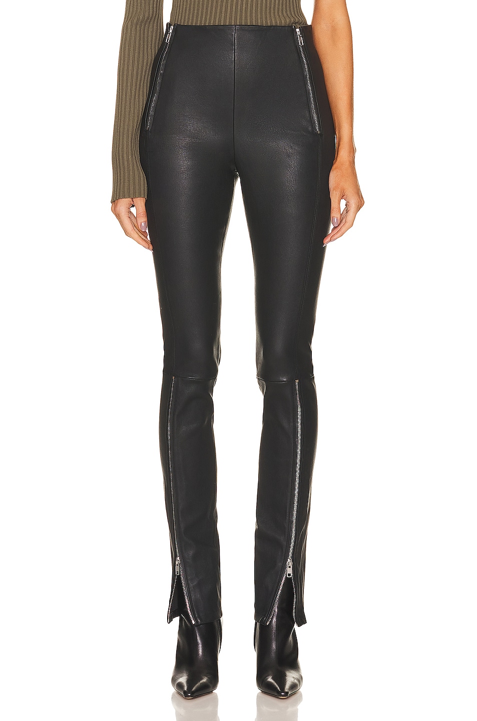 Image 1 of Helmut Lang Leather Zip Pant in Black