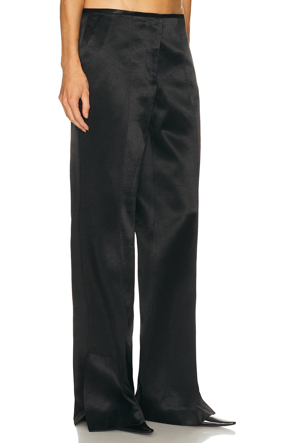 Helmut Lang Satin-trimmed Wool Slim-leg Pants In Black