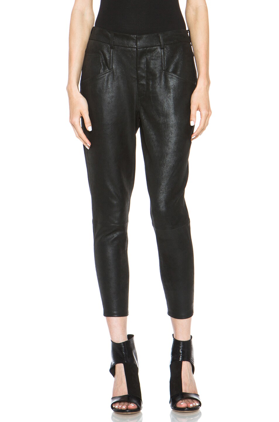 Image 1 of Helmut Lang Patina Stretch Leather Slouch Pant in Black